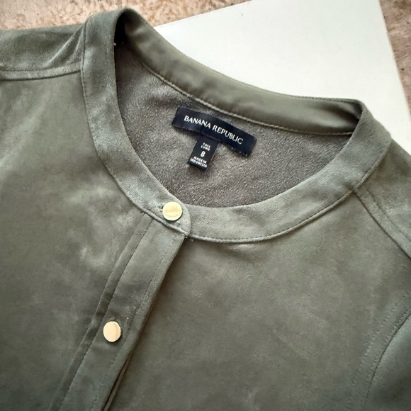 Banana Republic Vegan Suede Olive Green Collared Button Down Shirt Dress 8 - Picture 6 of 7